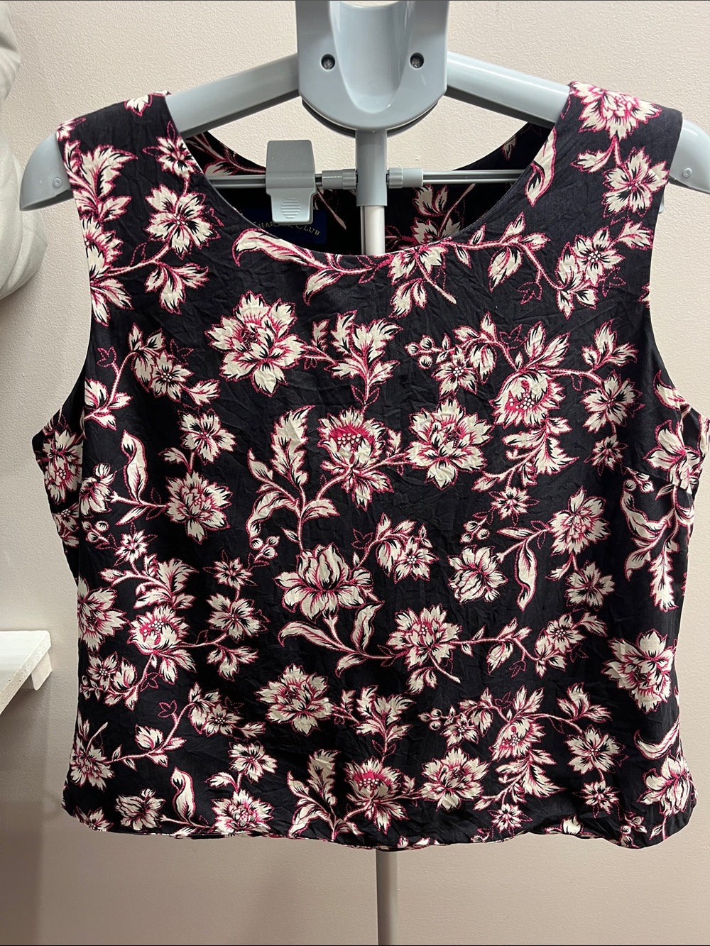 Charter Club Black Sleeveless Floral Camisole with Pink & Cream Blooms